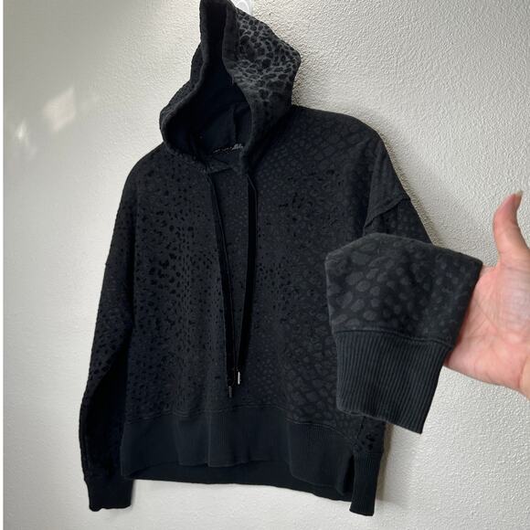 Black Tape Tops - Black Tape Black Hooded Long Sleeve Cheetah Print Embossed Design Hoodie S